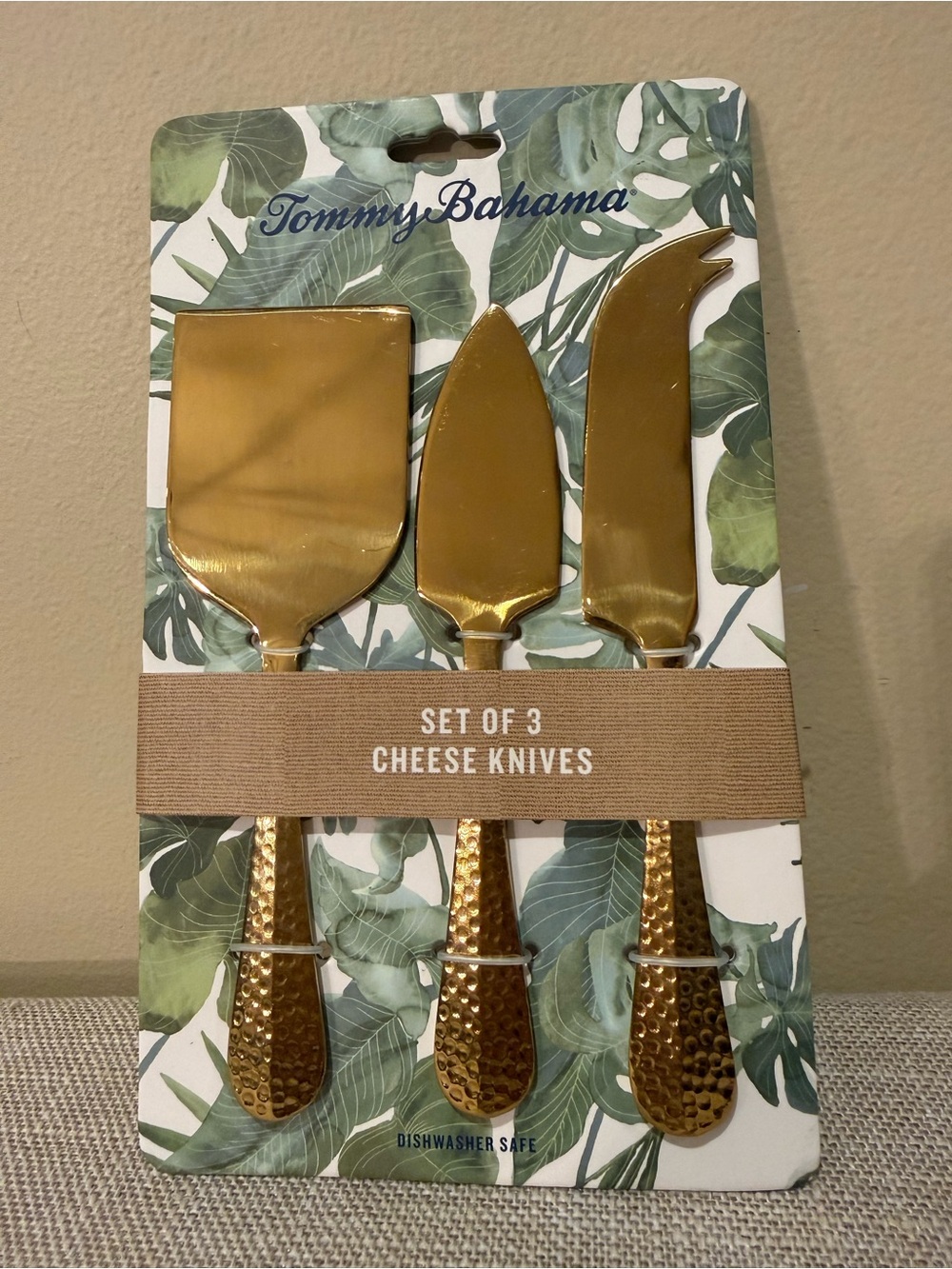 Tommy Bahama Gold Tone Hammered 3-Piece Cheese Knife Set NWT